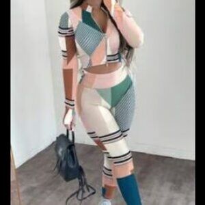 Leggings and Zipper Front Crop Jacket Matching Set